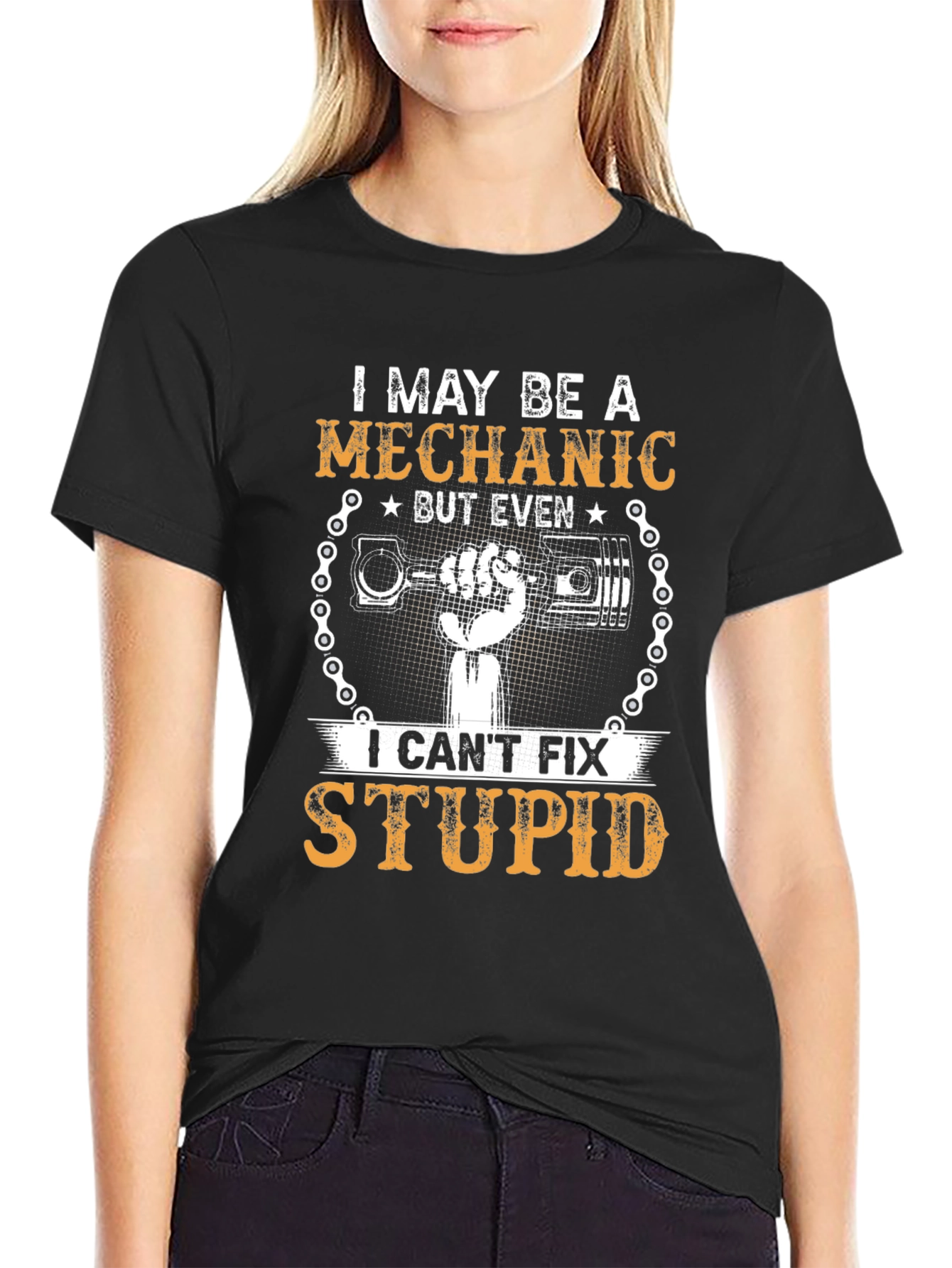 Mechanic Humor T-Shirt - Cant Fix Stupid