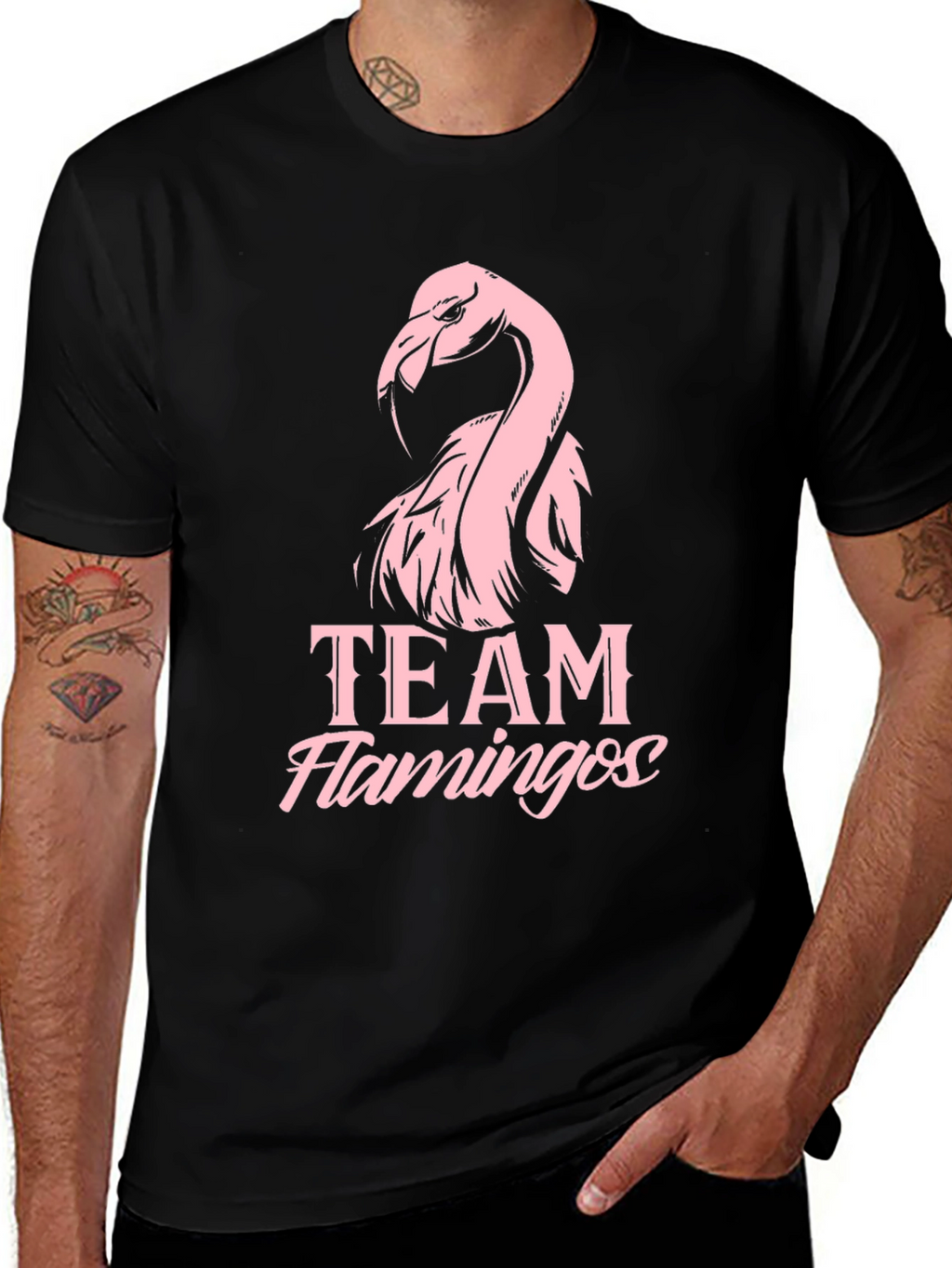 Team Flamingos Graphic Tee - Black Cotton T-Shirt