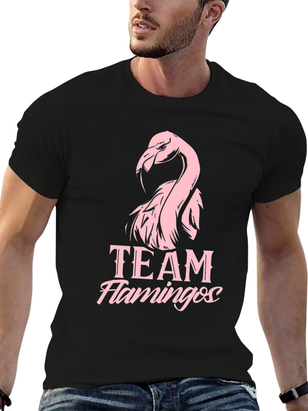 Team Flamingos Graphic Tee - Black Cotton T-Shirt