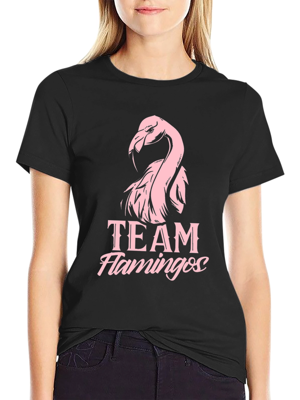 Team Flamingos Graphic Tee - Black Cotton T-Shirt
