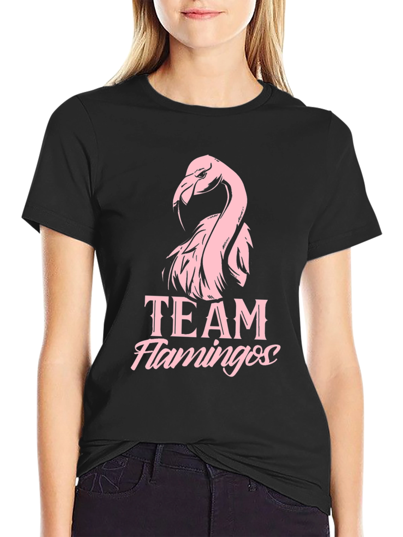 Team Flamingos Graphic Tee - Black Cotton T-Shirt
