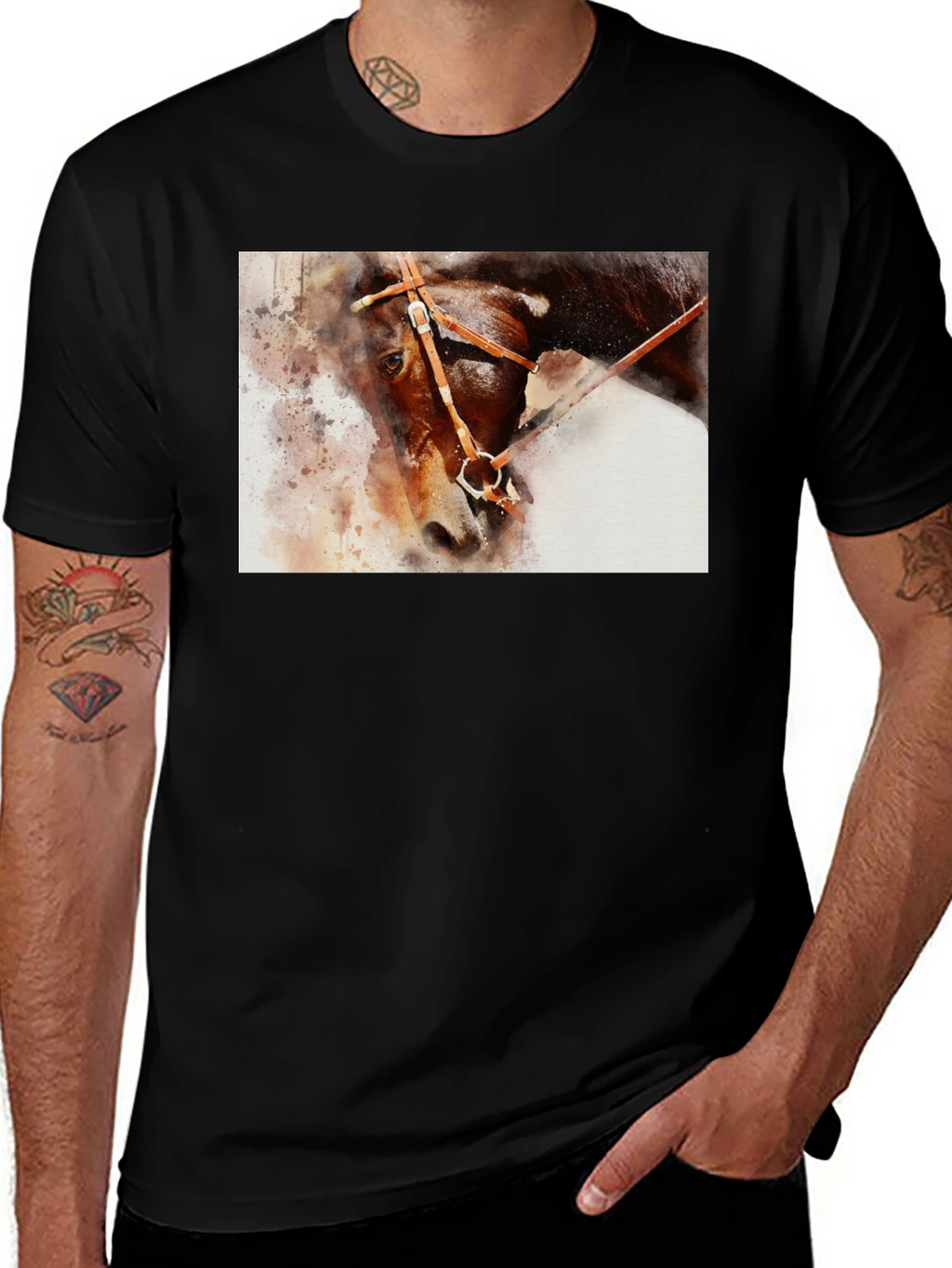 Horse Painting Graphic Black T-Shirt