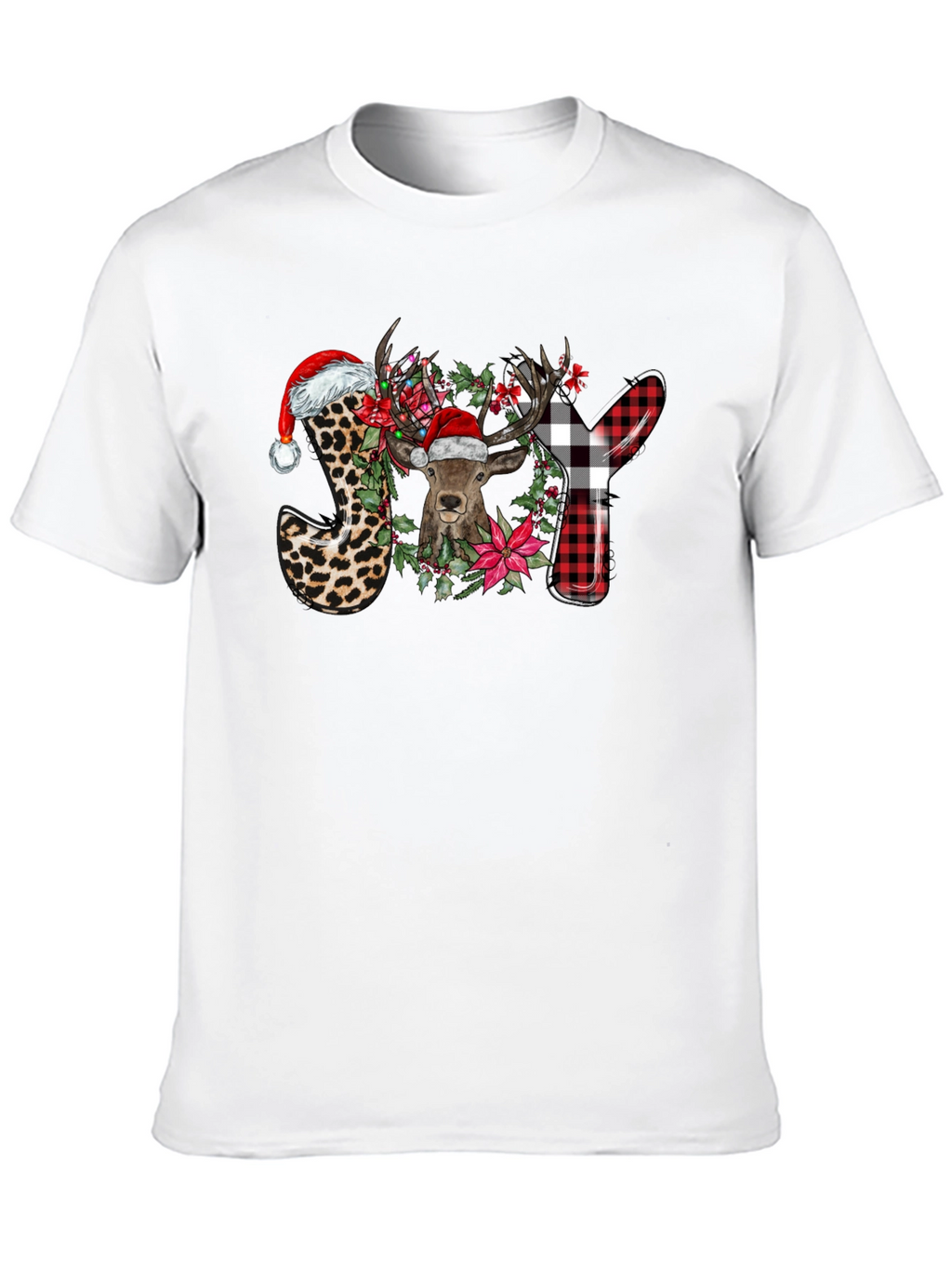 Festive JOY Deer Graphic T-Shirt - Holiday Cheer