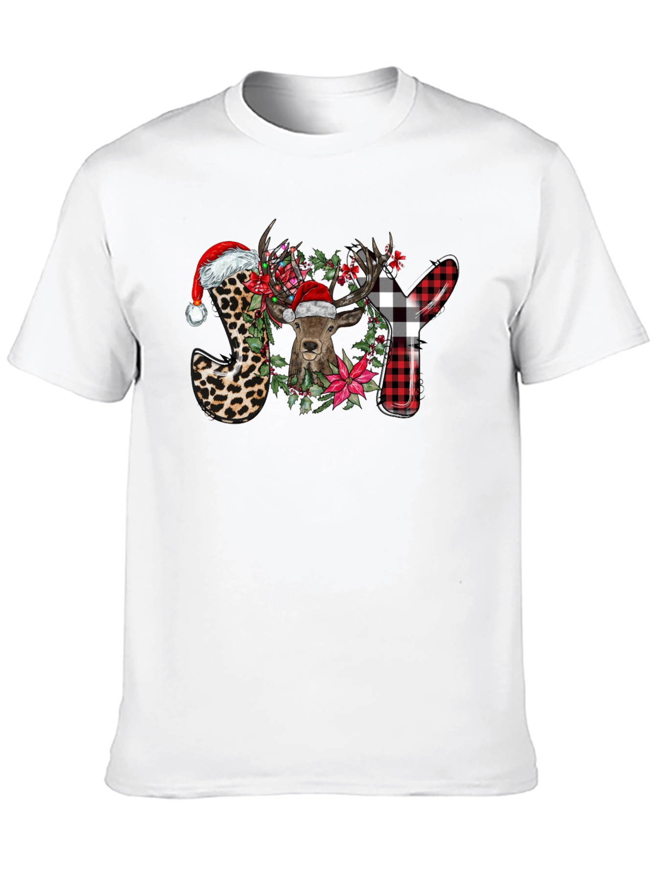 Festive JOY Deer Graphic T-Shirt - Holiday Cheer