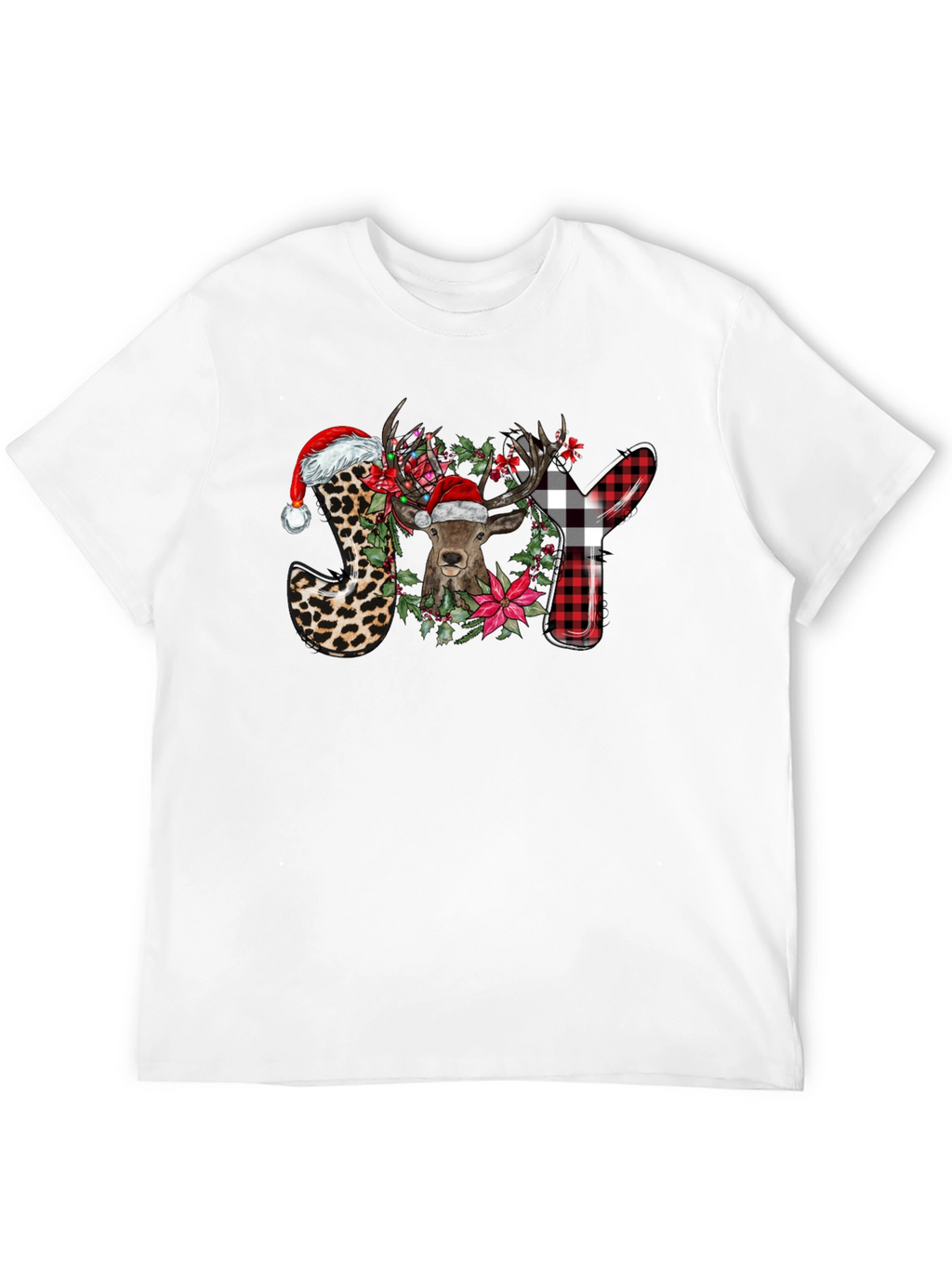 Festive JOY Deer Graphic T-Shirt - Holiday Cheer