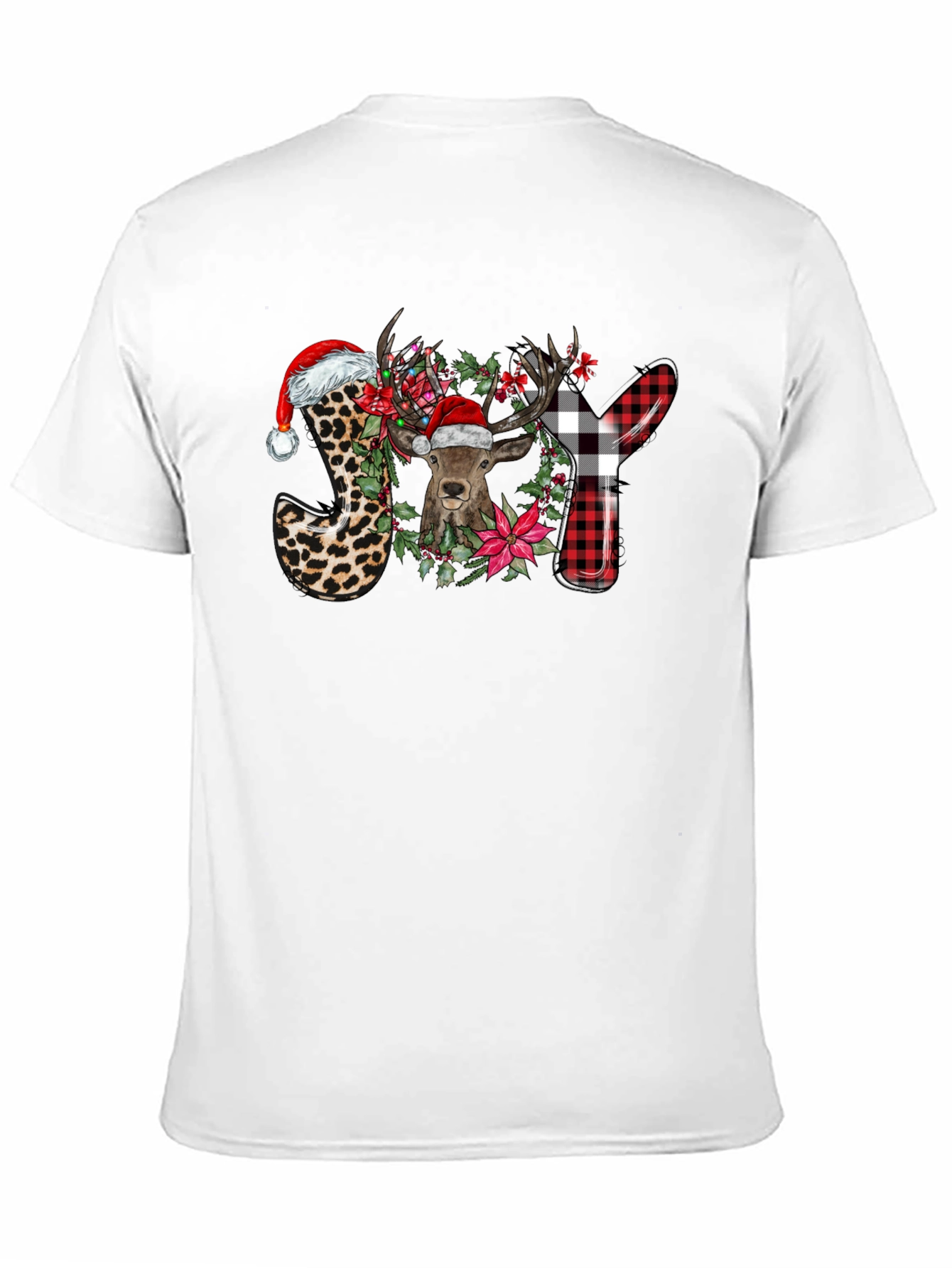Festive JOY Deer Graphic T-Shirt - Holiday Cheer