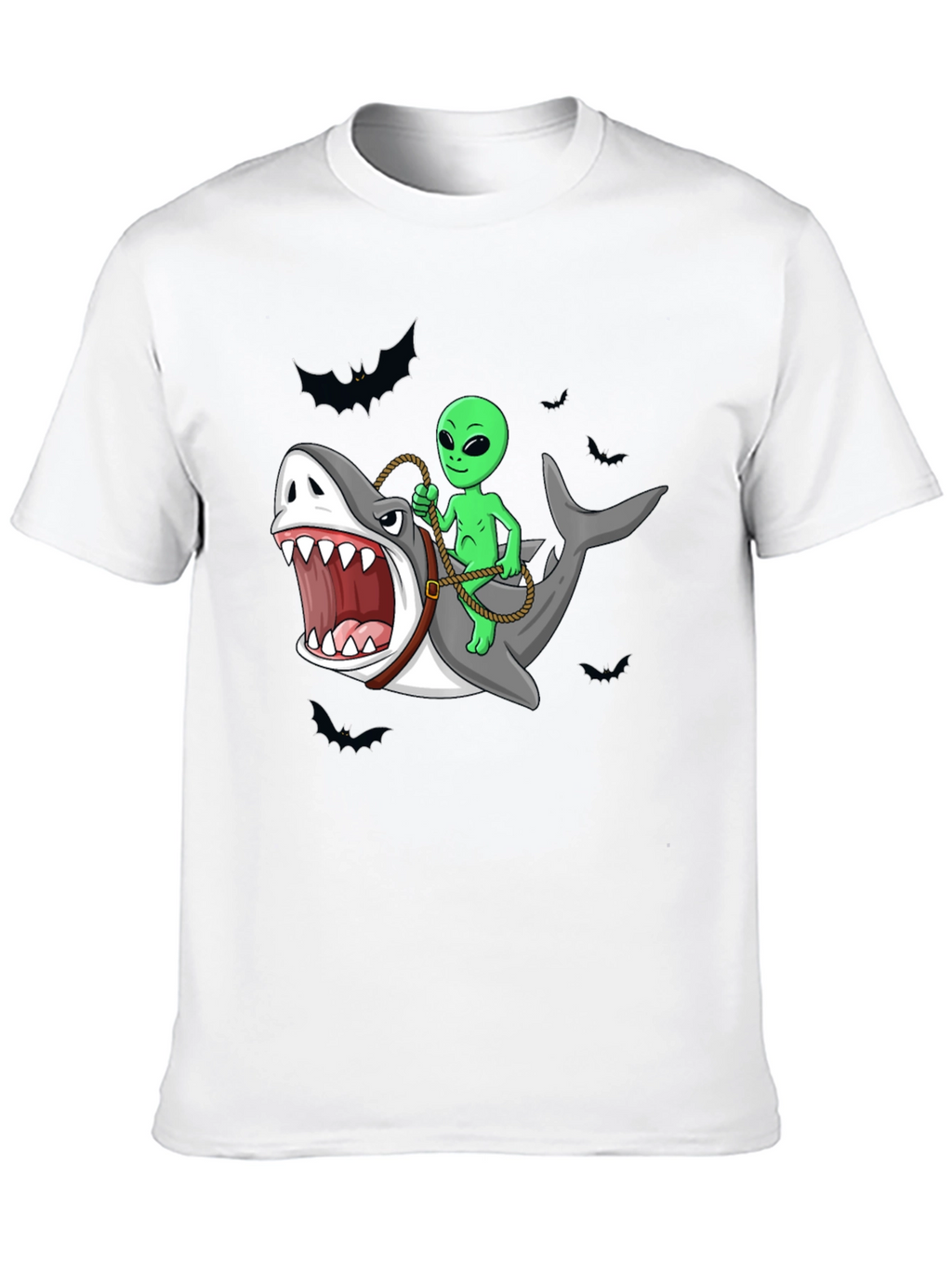 Alien Riding Shark Funny Graphic Tee