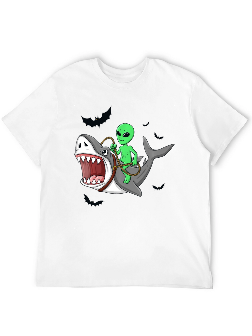 Alien Riding Shark Funny Graphic Tee