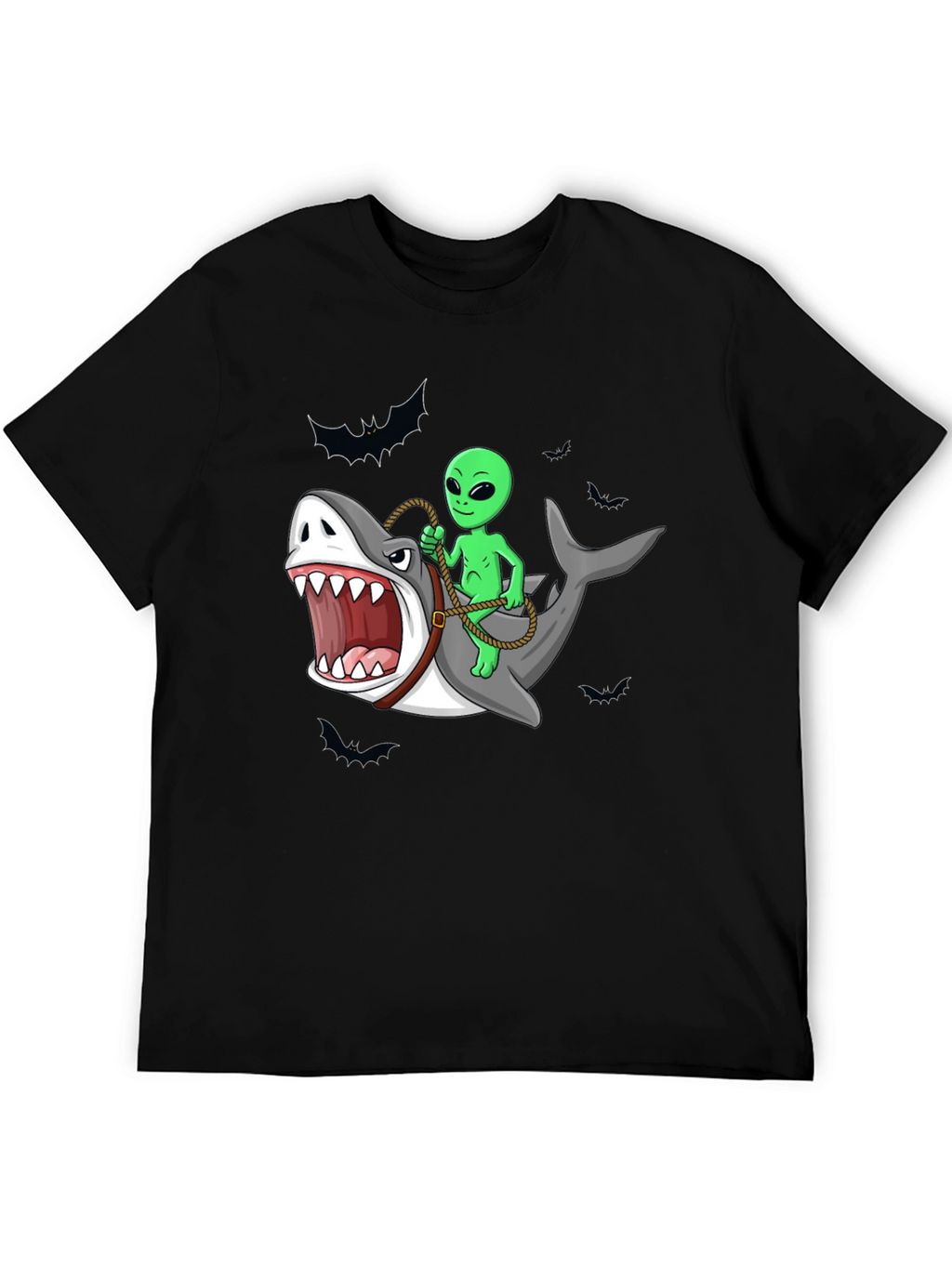 Alien Riding Shark Funny Graphic Tee