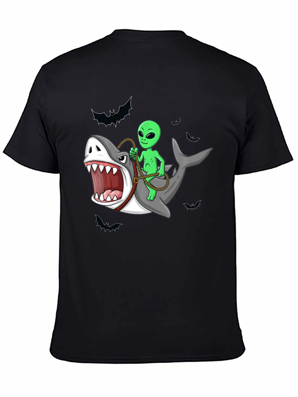 Alien Riding Shark Funny Graphic Tee