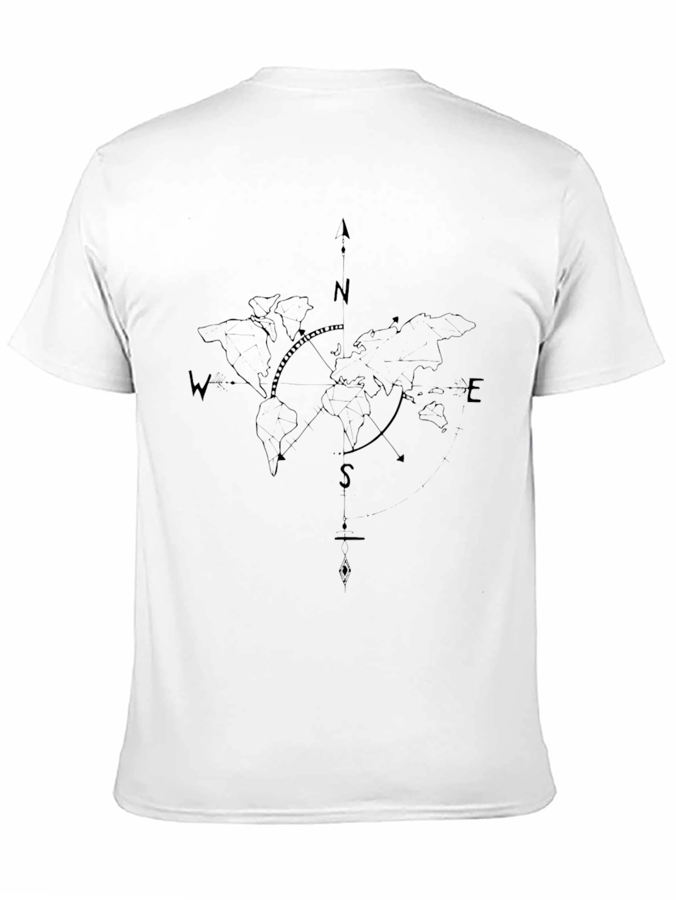 World Map Compass Black T-Shirt