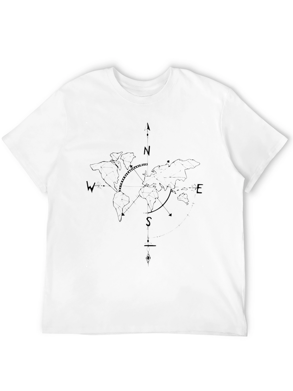 World Map Compass Black T-Shirt