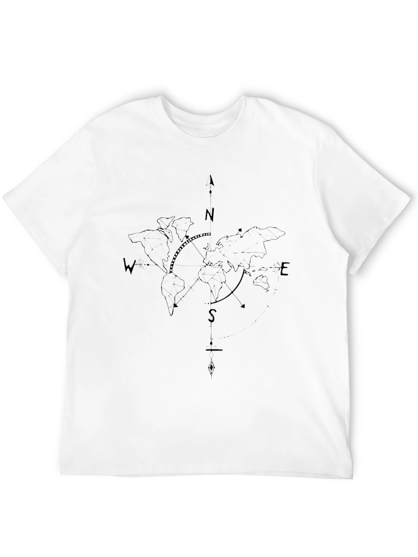 World Map Compass Black T-Shirt