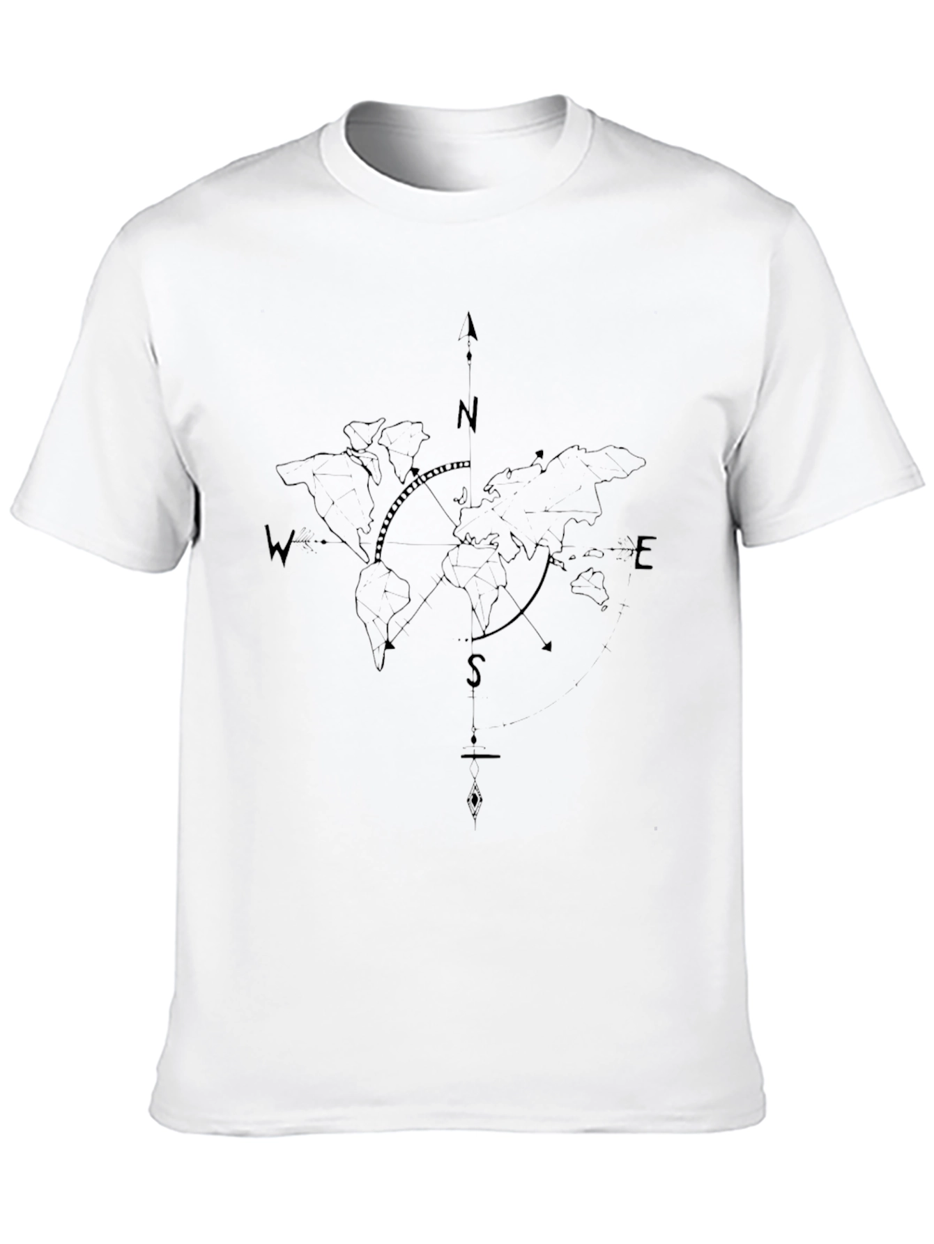 World Map Compass Black T-Shirt