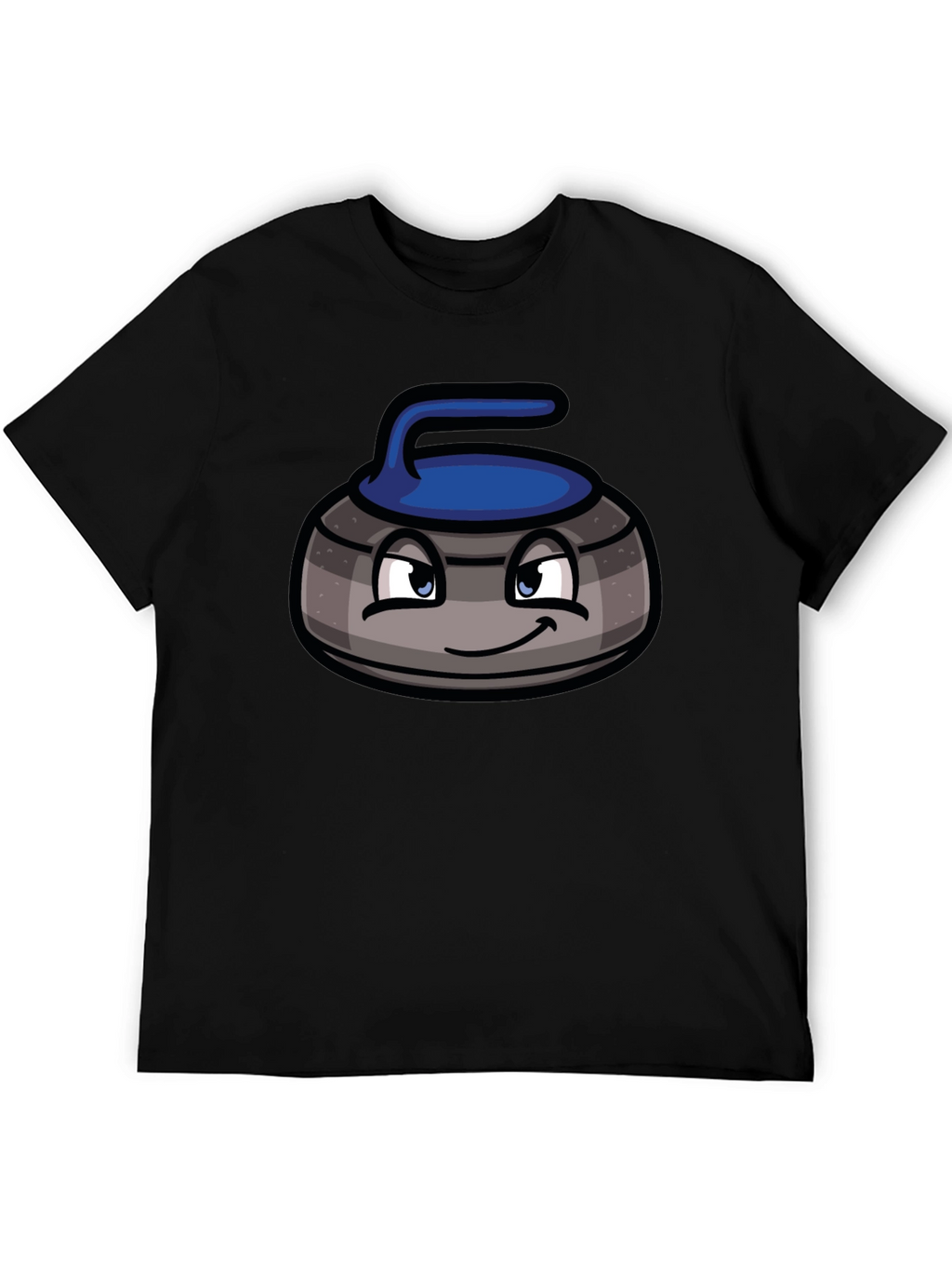 Cartoon Curling Stone Black T-Shirt