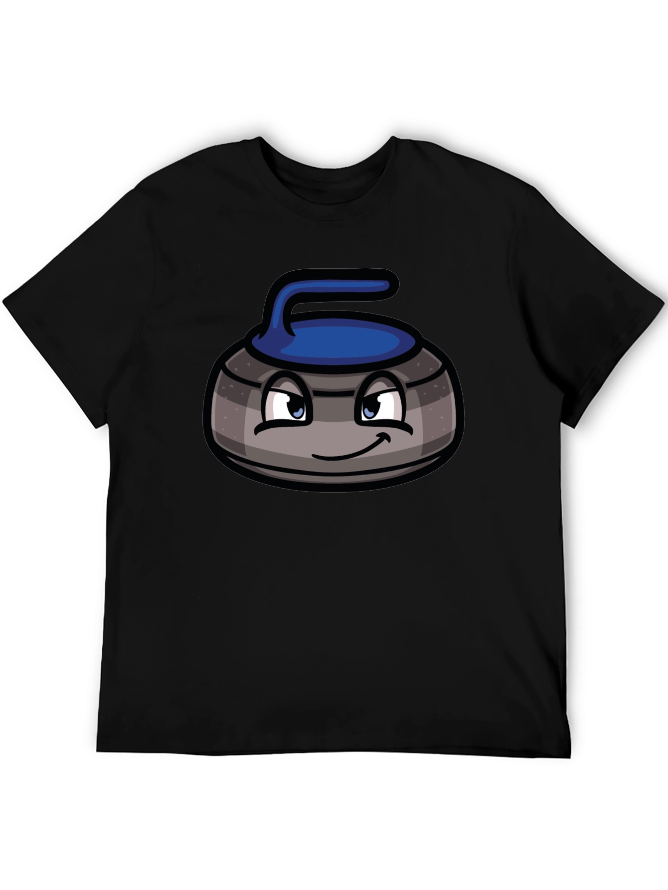 Cartoon Curling Stone Black T-Shirt