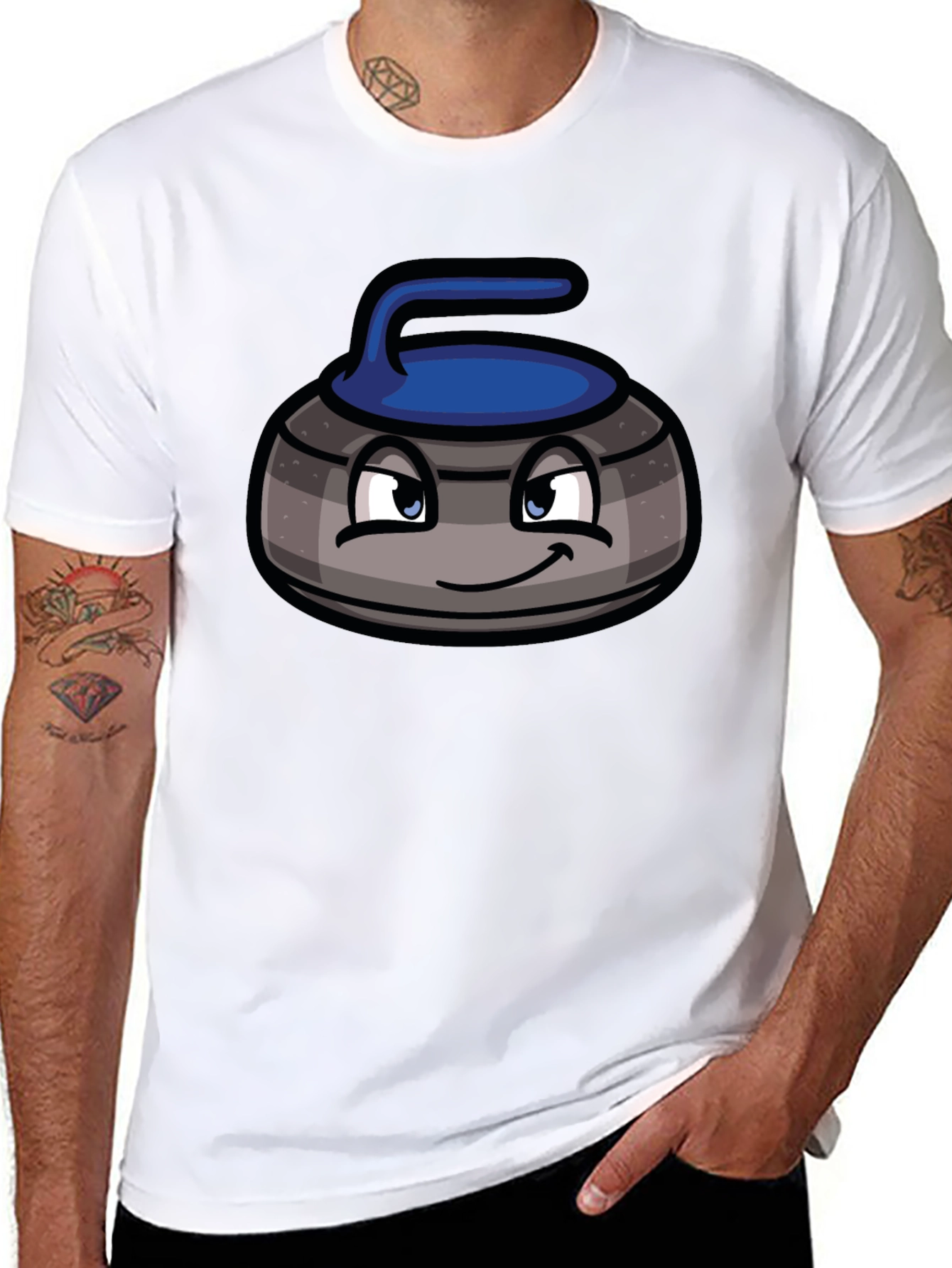 Cartoon Curling Stone Black T-Shirt