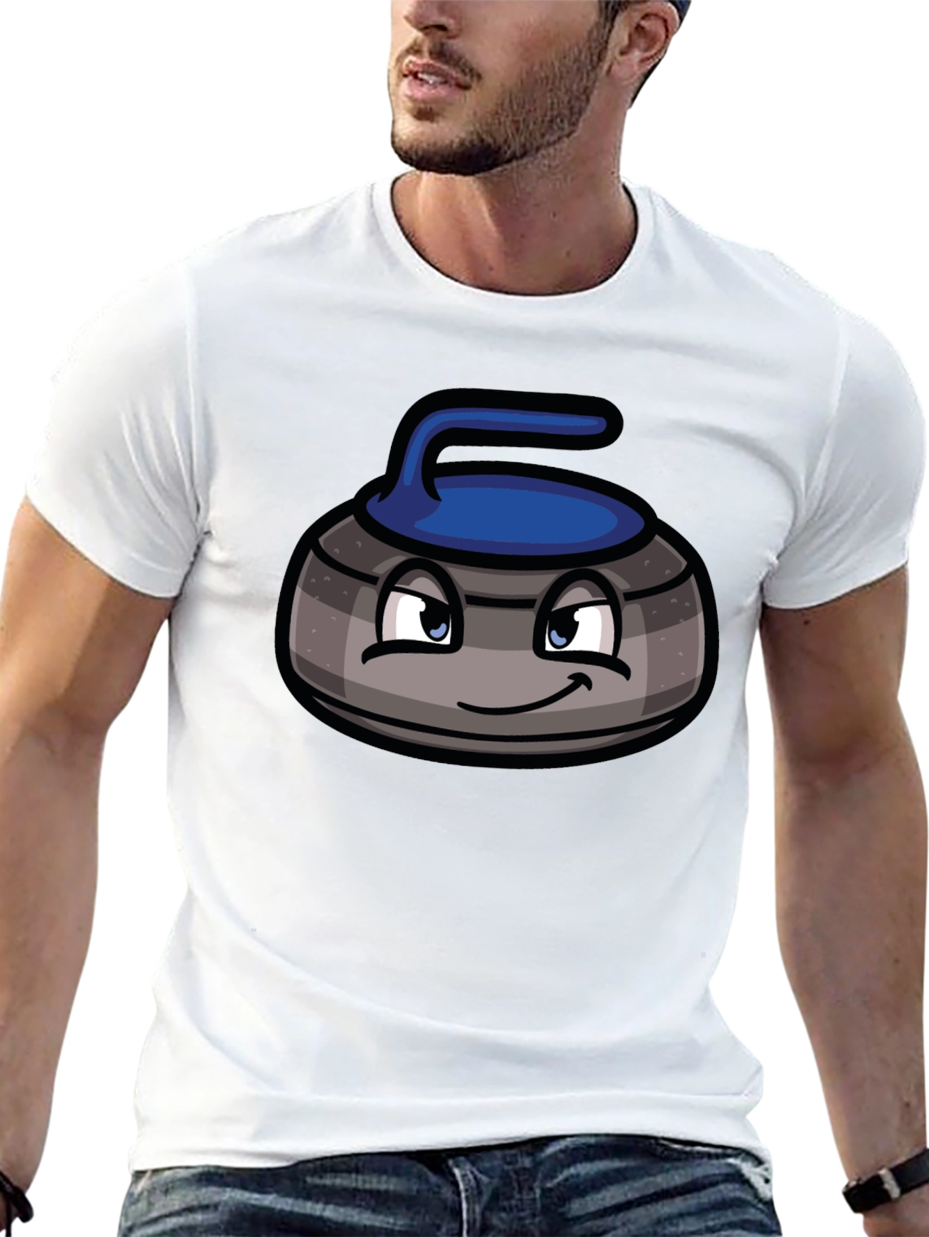 Cartoon Curling Stone Black T-Shirt