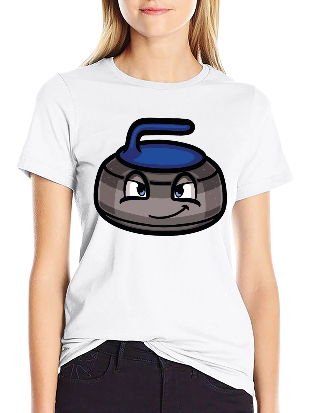 Cartoon Curling Stone Black T-Shirt