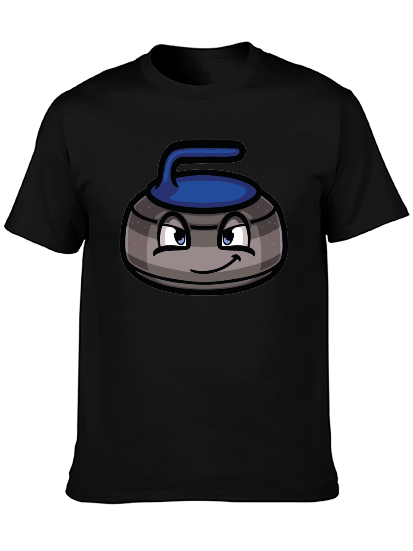 Cartoon Curling Stone Black T-Shirt