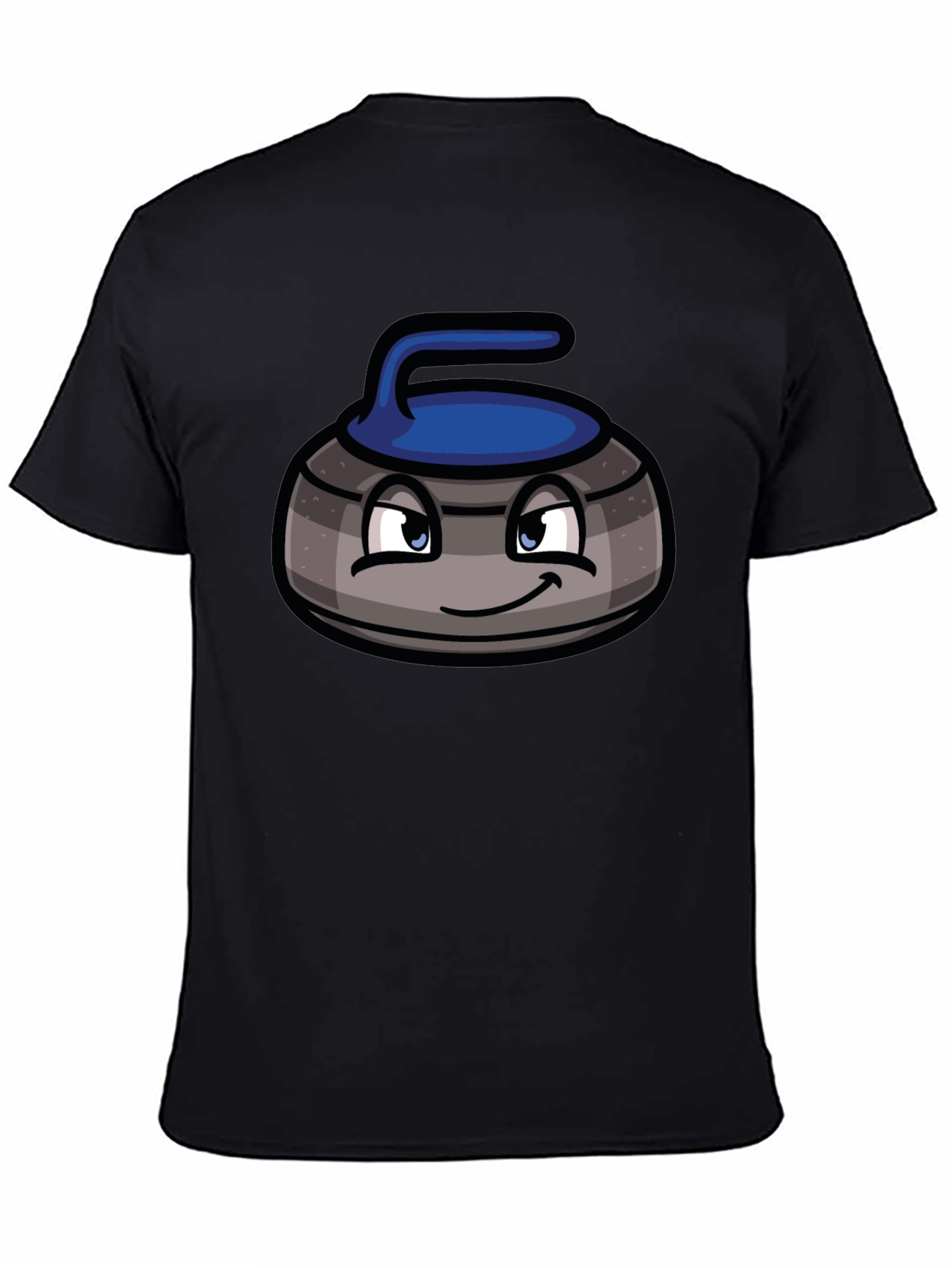 Cartoon Curling Stone Black T-Shirt