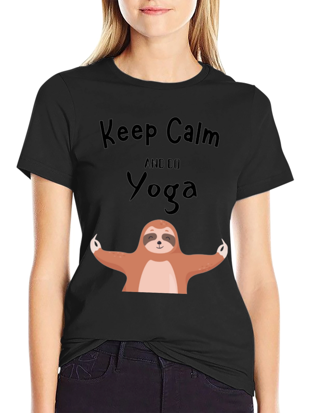 Keep Calm Sloth Yoga Graphic Tee - Black
