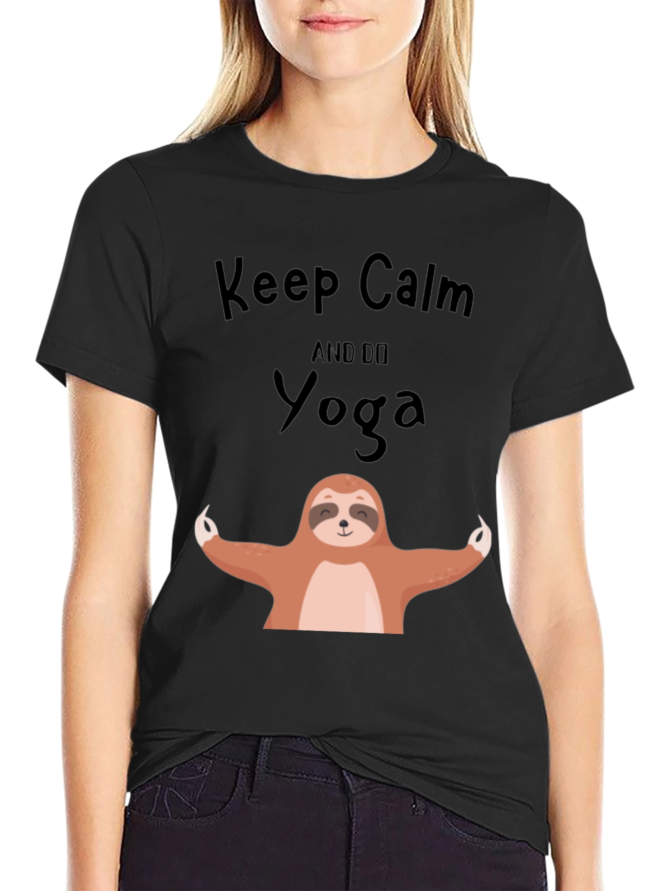 Keep Calm Sloth Yoga Graphic Tee - Black