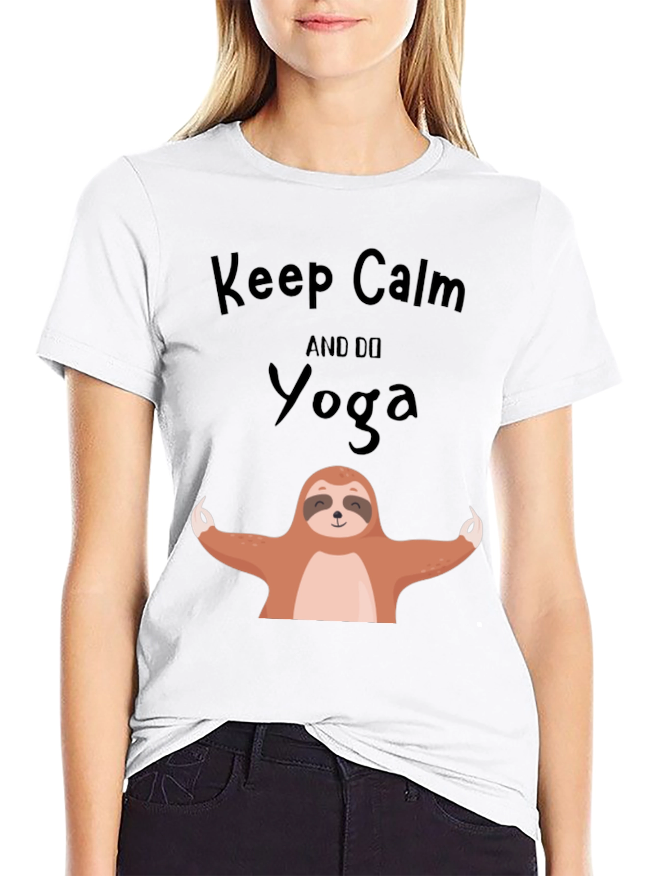 Keep Calm Sloth Yoga Graphic Tee - Black