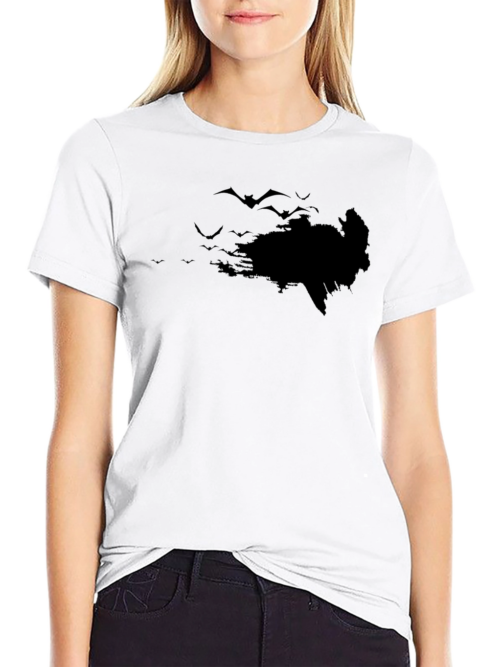 Bat Silhouette Graphic Black T-Shirt