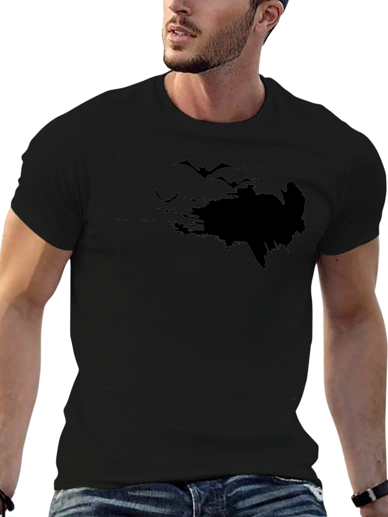 Bat Silhouette Graphic Black T-Shirt
