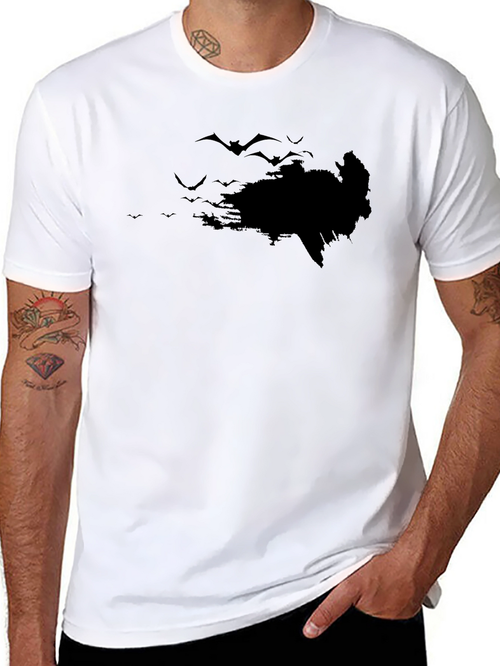 Bat Silhouette Graphic Black T-Shirt