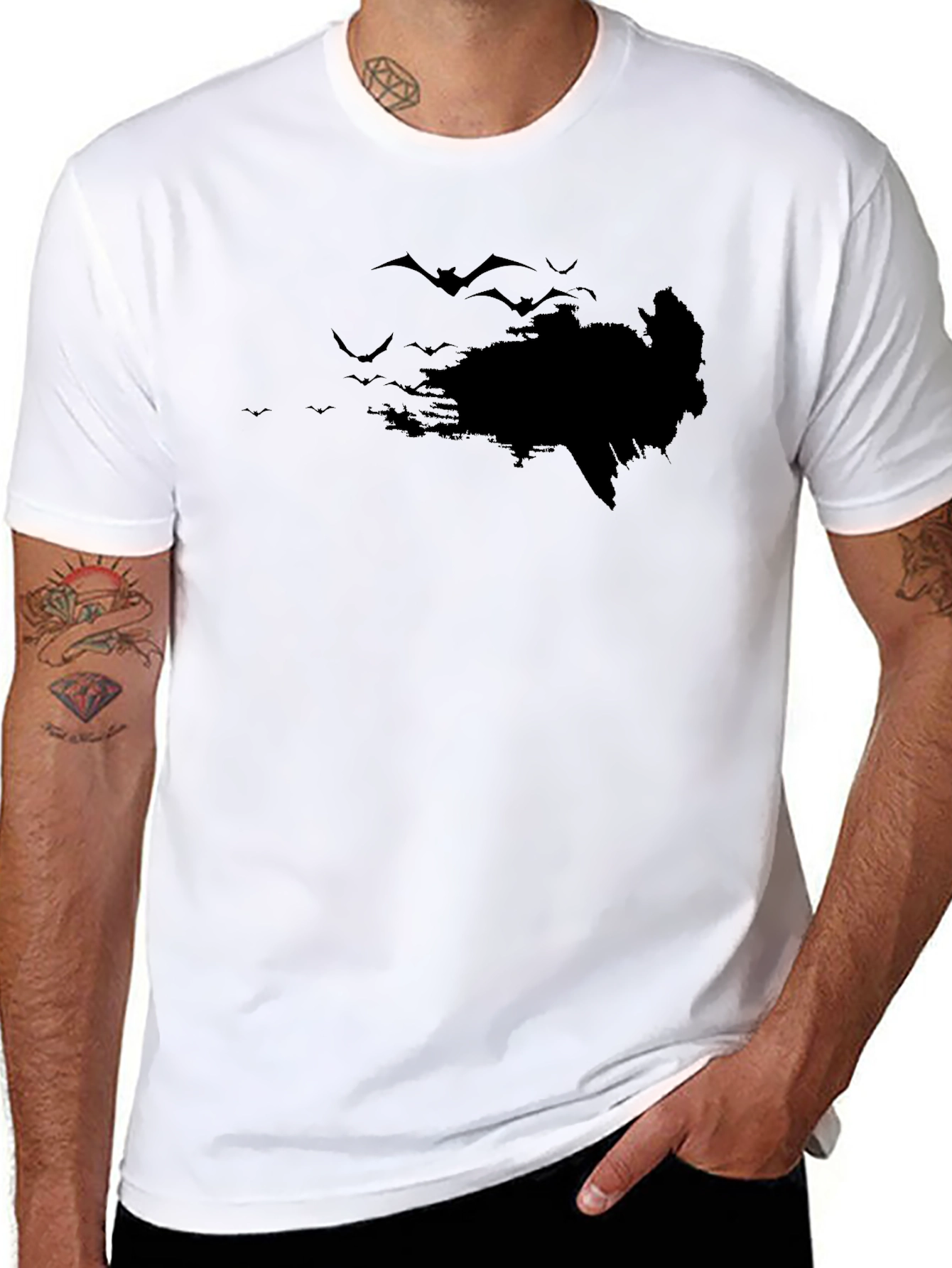 Bat Silhouette Graphic Black T-Shirt