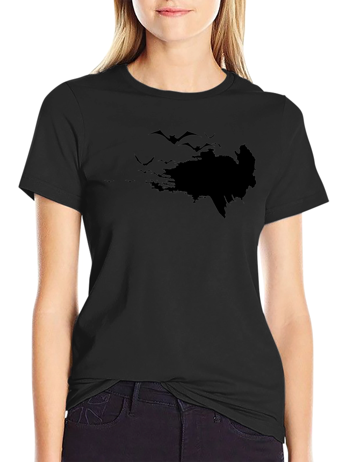 Bat Silhouette Graphic Black T-Shirt