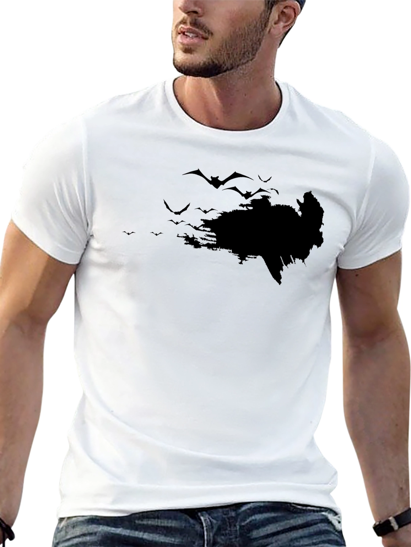 Bat Silhouette Graphic Black T-Shirt