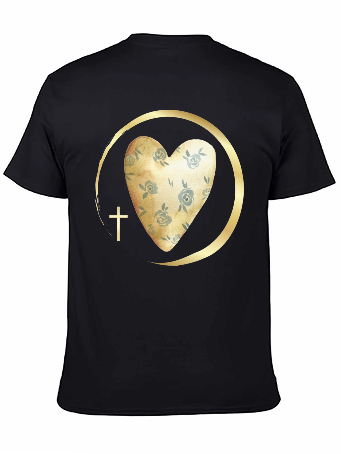 Floral Heart & Cross Graphic Tee - Religious Fashion