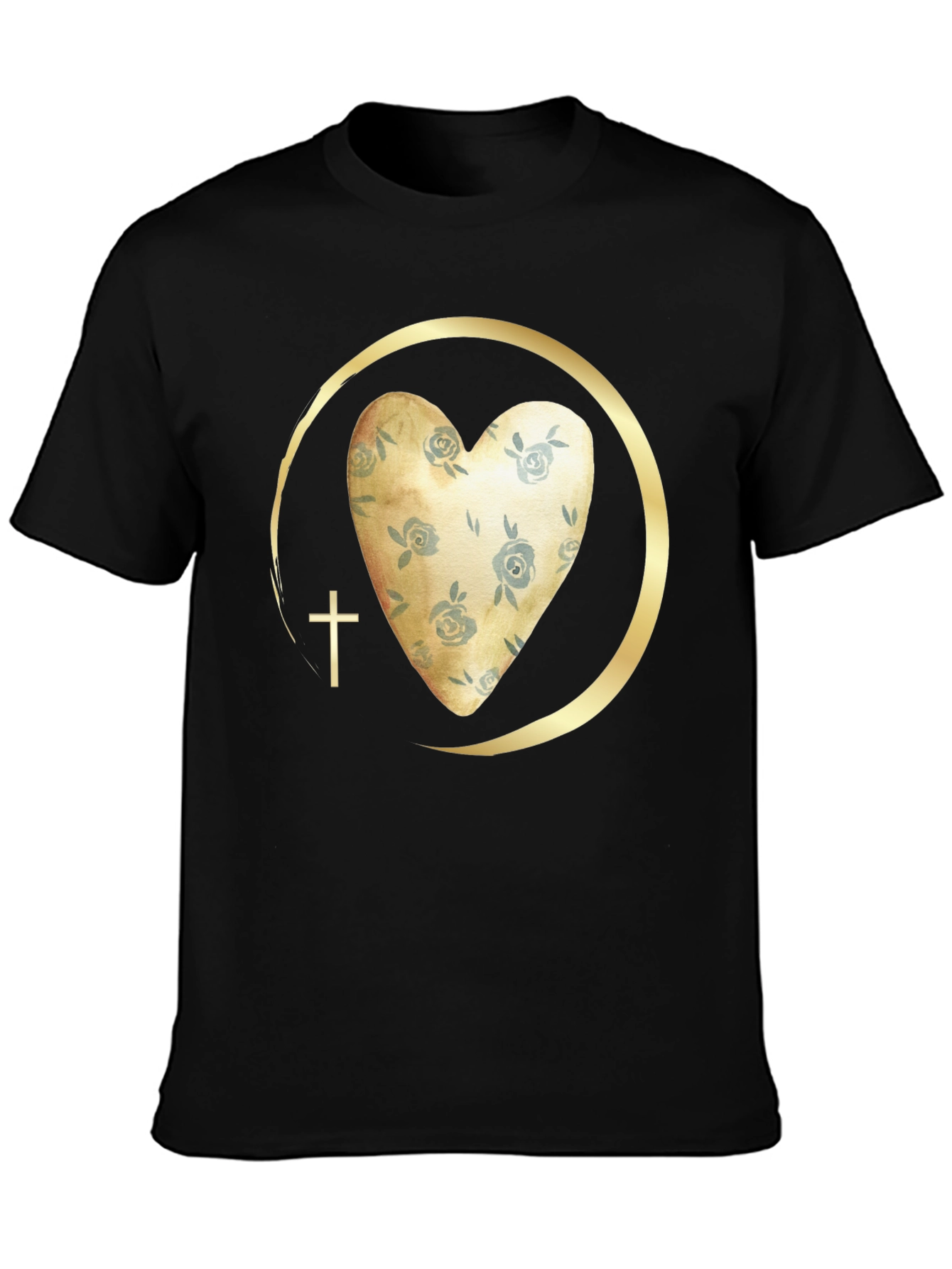 Floral Heart & Cross Graphic Tee - Religious Fashion