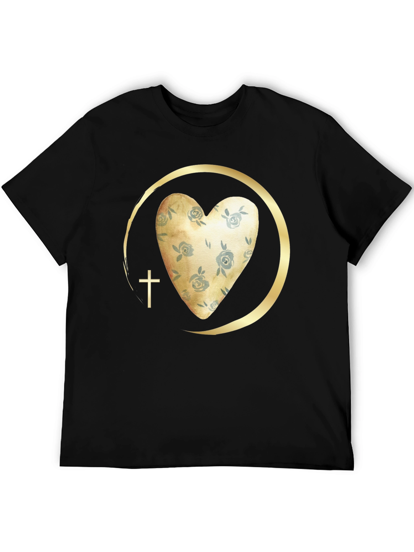 Floral Heart & Cross Graphic Tee - Religious Fashion
