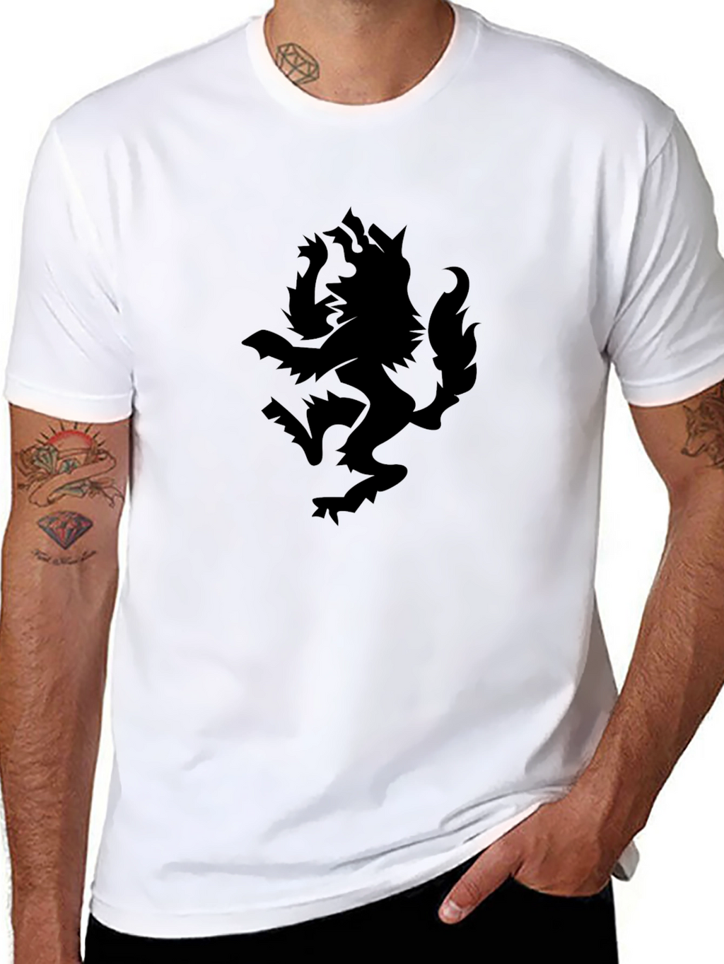 Black T-Shirt with Wolf Crest Graphic