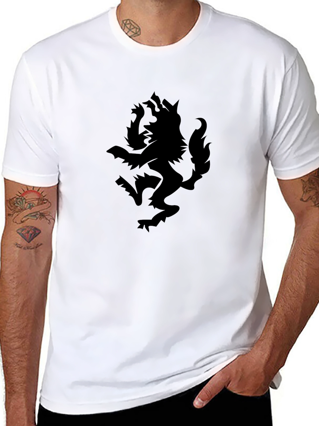 Black T-Shirt with Wolf Crest Graphic