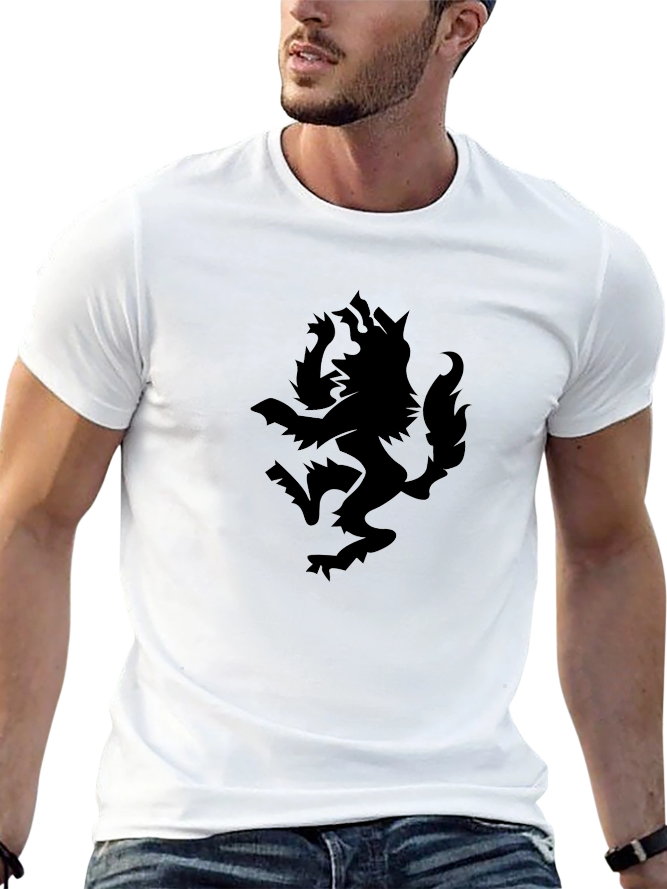 Black T-Shirt with Wolf Crest Graphic