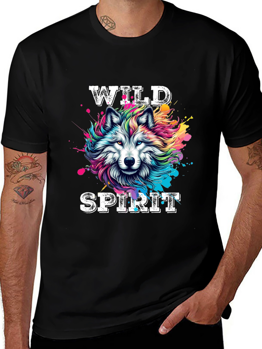 Wild Spirit Wolf Graphic Tee - Bold Black T-Shirt