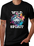 Wild Spirit Wolf Graphic Tee - Bold Black T-Shirt