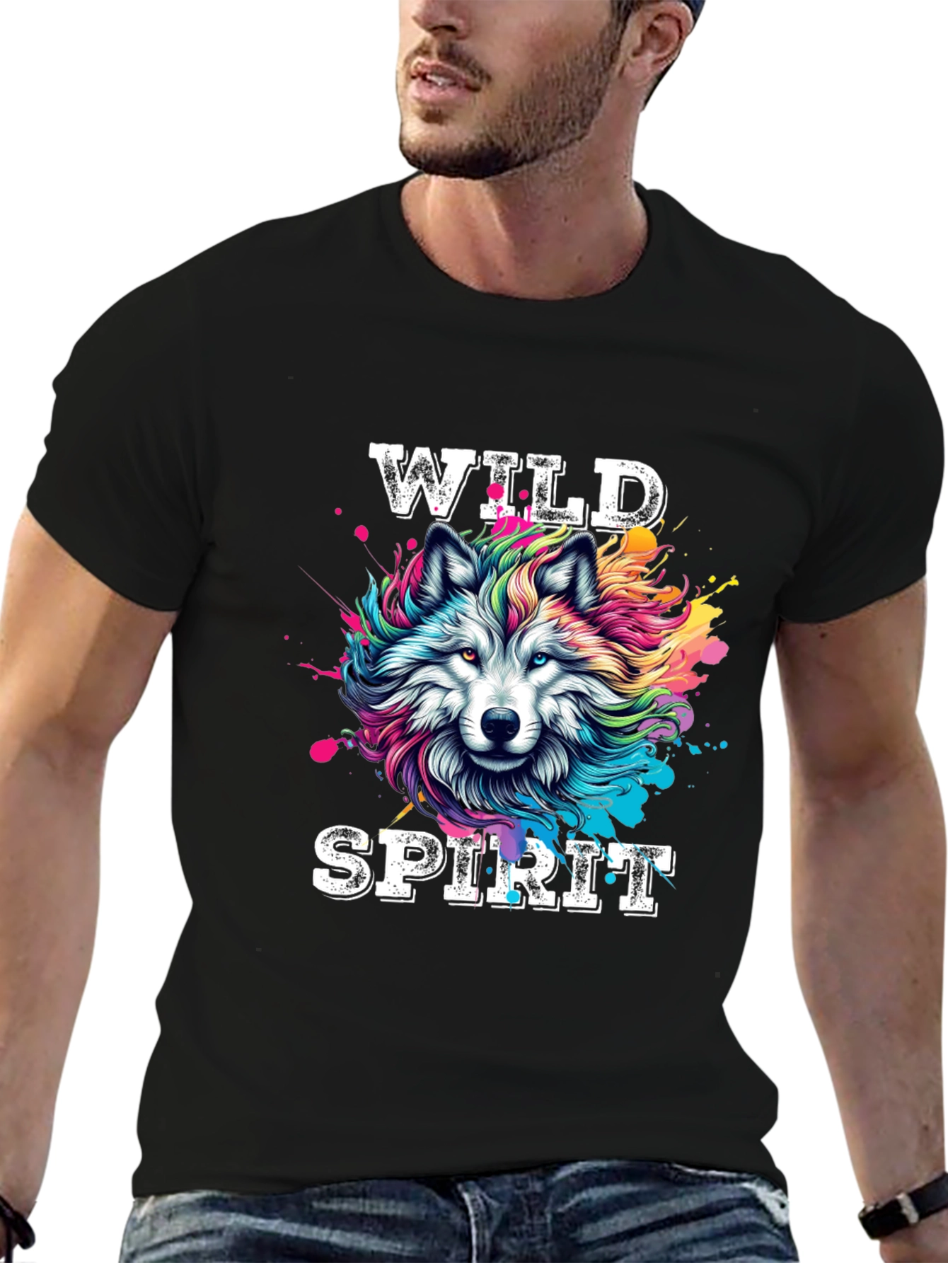 Wild Spirit Wolf Graphic Tee - Bold Black T-Shirt