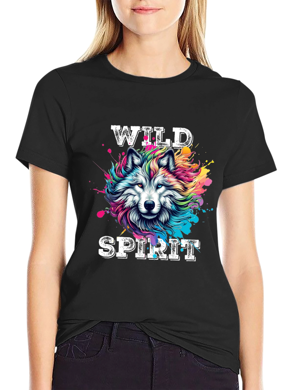 Wild Spirit Wolf Graphic Tee - Bold Black T-Shirt
