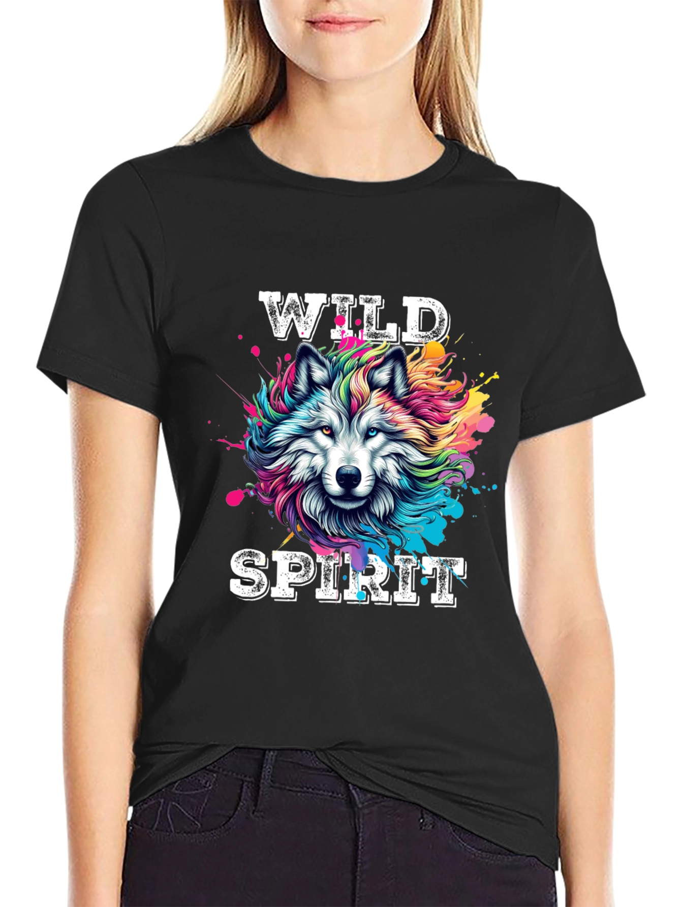 Wild Spirit Wolf Graphic Tee - Bold Black T-Shirt