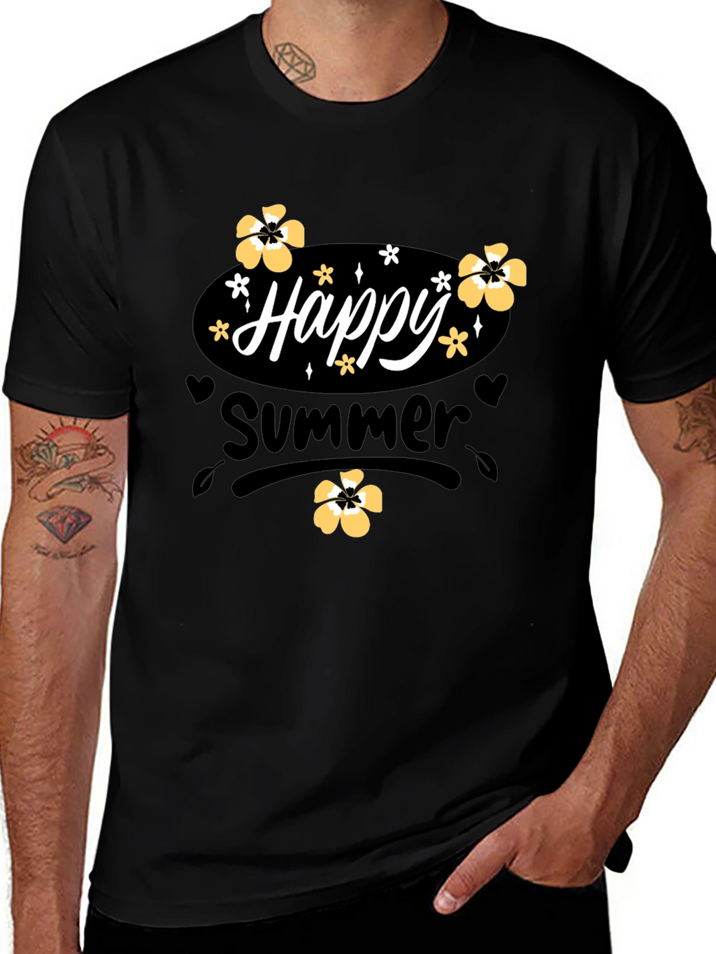 Happy Summer T-Shirt Black Cotton