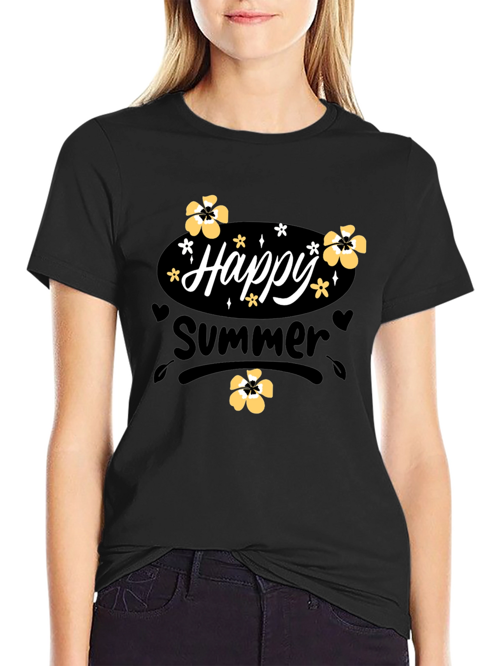 Happy Summer T-Shirt Black Cotton