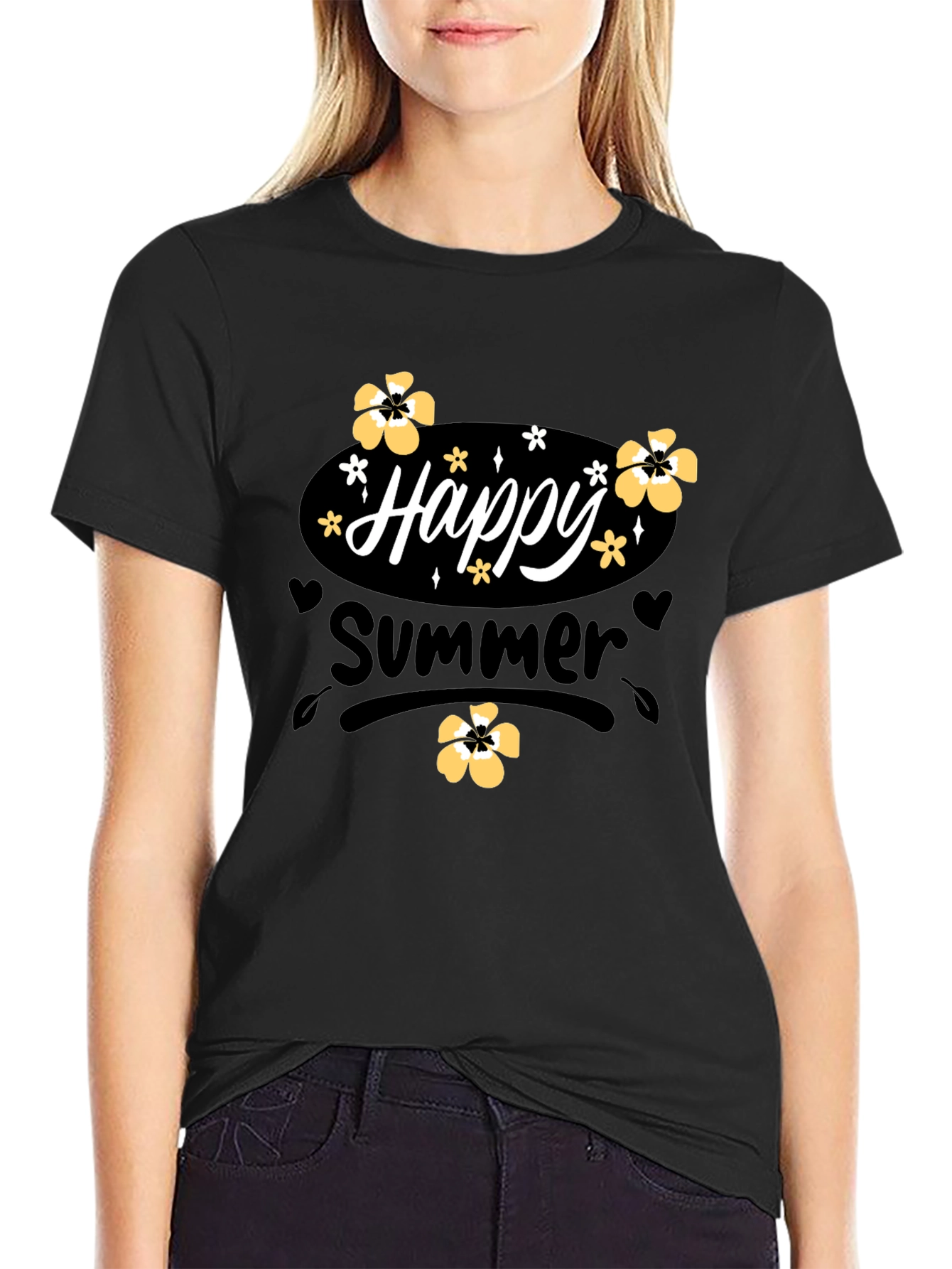 Happy Summer T-Shirt Black Cotton