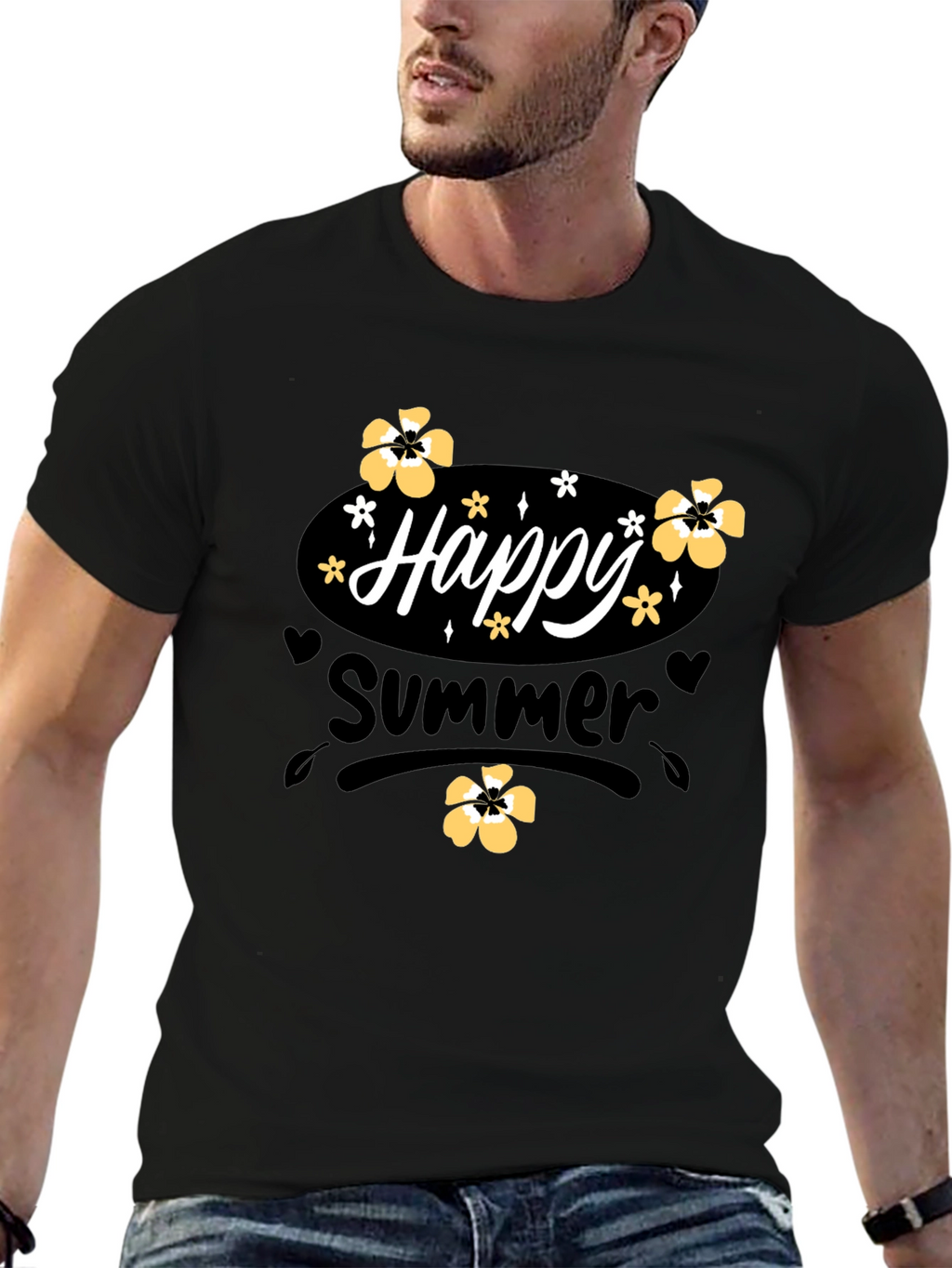 Happy Summer T-Shirt Black Cotton
