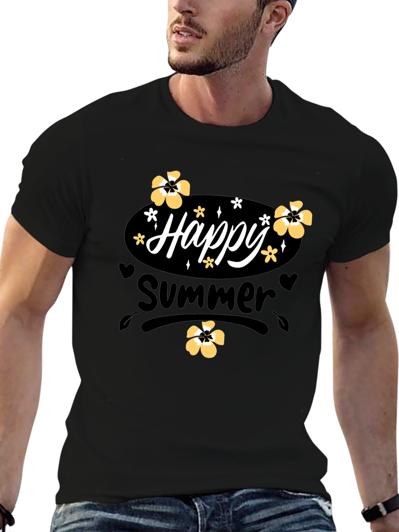 Happy Summer T-Shirt Black Cotton